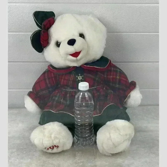 Vintage Santa Snowflake Teddy 1999 Plush Girl Bear‎ Green Red Plaid - Picture 10 of 10